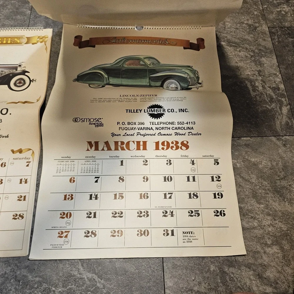 Automemories Vintage Car Calendars Lot Tilley Lumber Jenkins 1930s 1950s